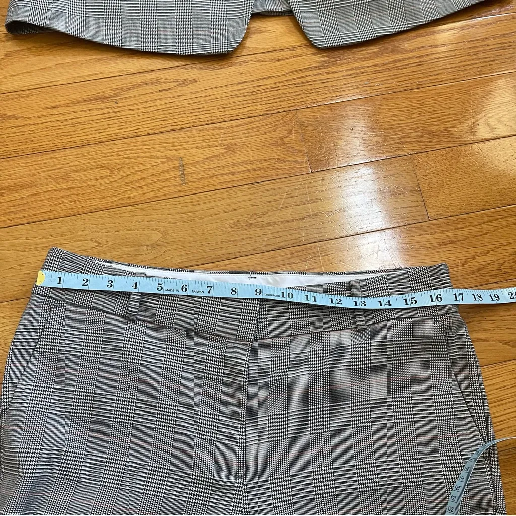 LOFT 2 piece suit set Plaid boyfriend double breasted blazer & pants Grey - Image 8