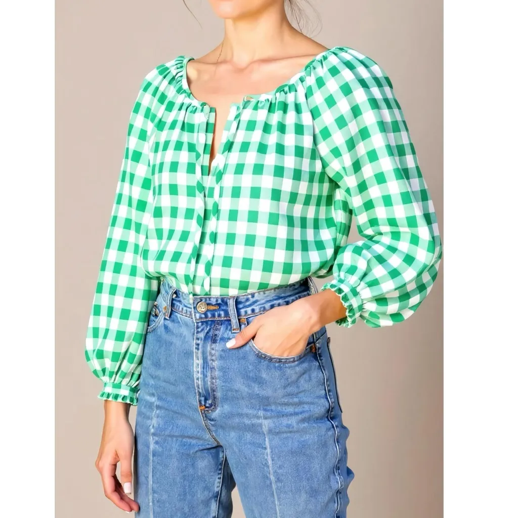 EMERSON FRY Lucy Blouse, Meadow Check, Large White - Image 3