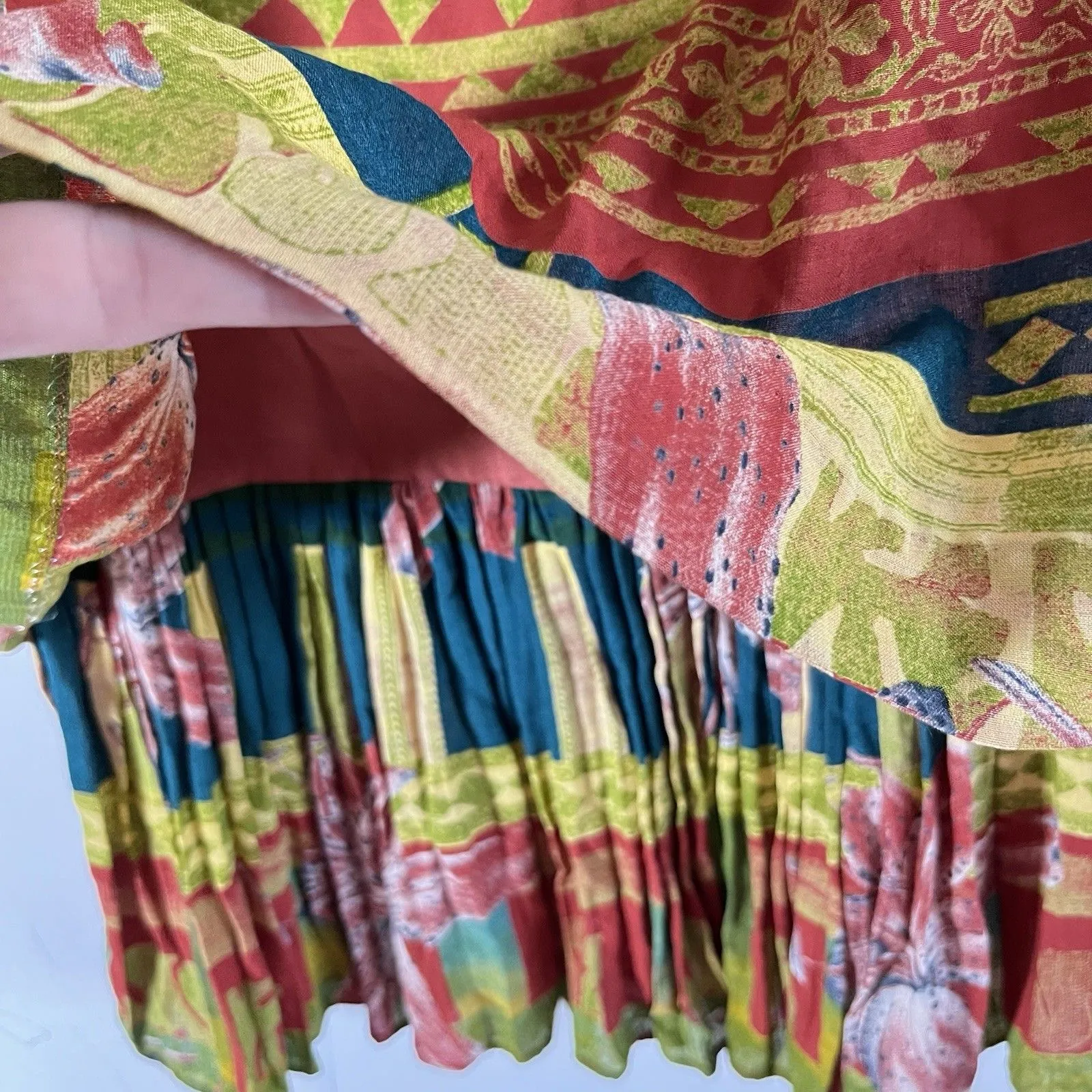 Vintage Donna Morgan Dress Linen Blend Siz 4 Floral Artsy Retro Y2K Pleated - Image 4