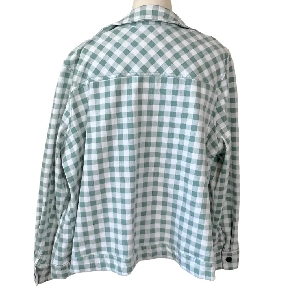 Isaac Mizrahi  True Denim Gingham Jean Jacket Soft Spruce - Image 9