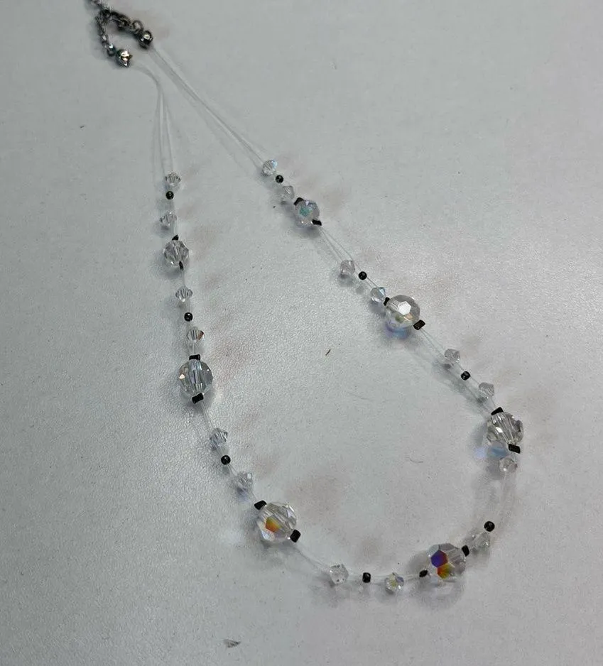 Glass Rhinestone Crystal Choker Princess Silver Wire Necklace 🔮 White - Image 4