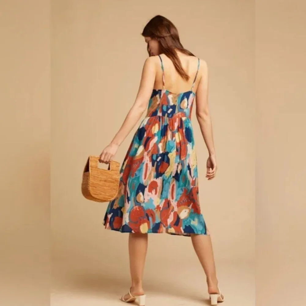 Rolla's Size S Small Eve Painted Tulip Button Front Midi Dress Orange - Image 2