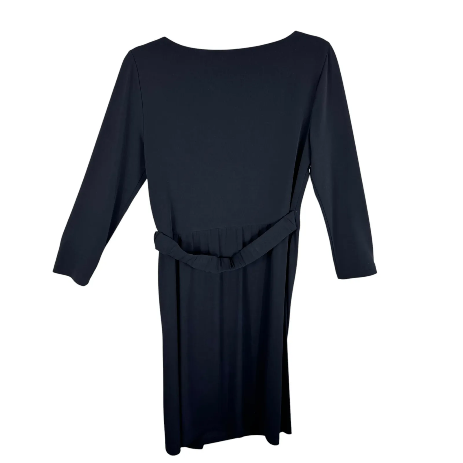 Eliza J Black 3/4 Sleeve Round Neck Ruched Faux Wrap Knee Length Dress Size 8 - Image 2