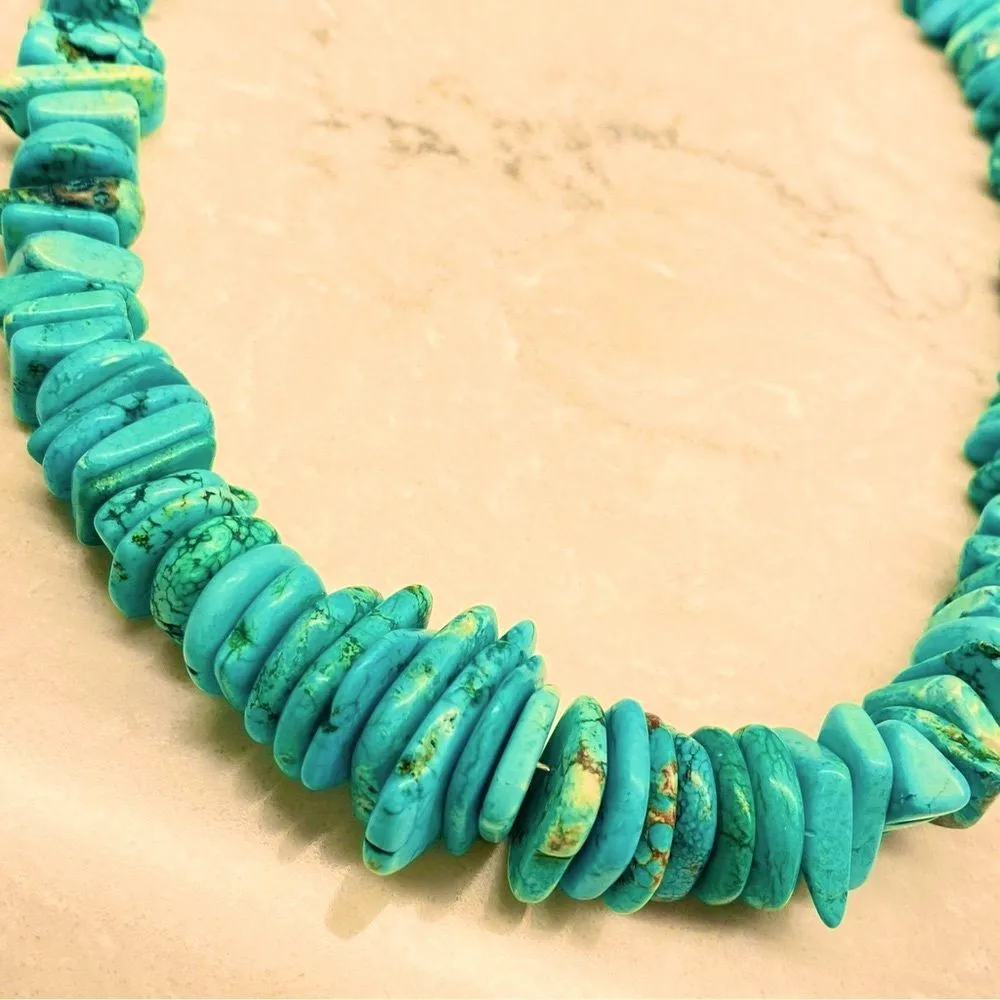 Artisan Turquoise-colored Nugget Slab Heishi Statement Necklace - Image 2