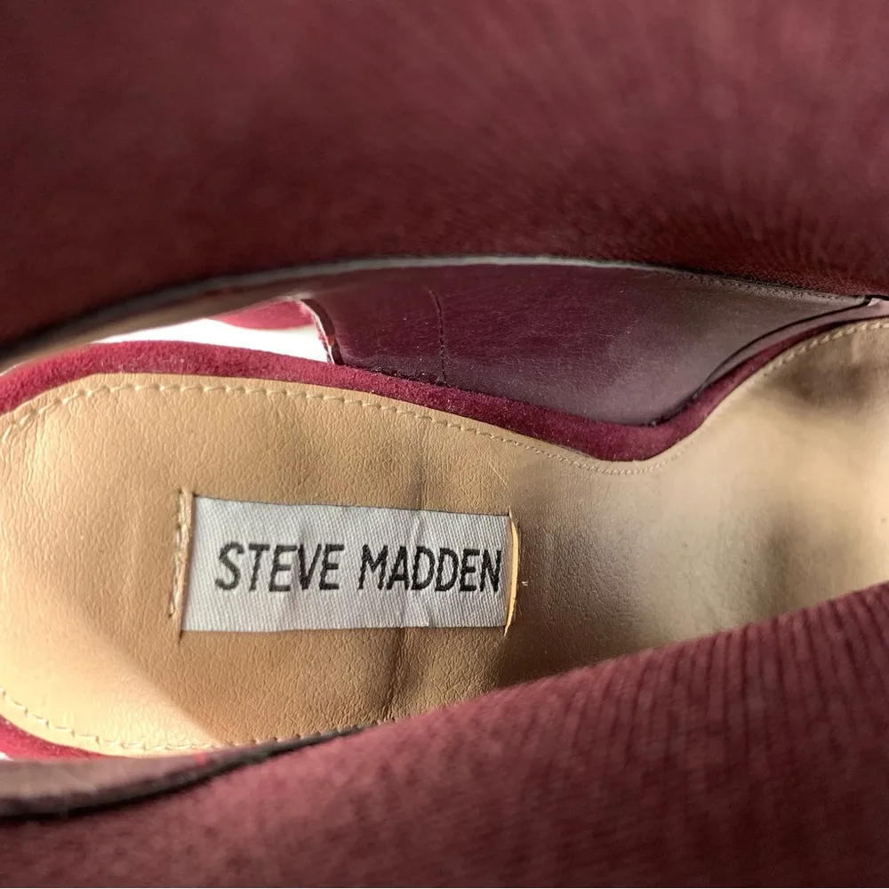 STEVE MADDEN Knit Block Heel Bootie Burgundy 8 - Image 4