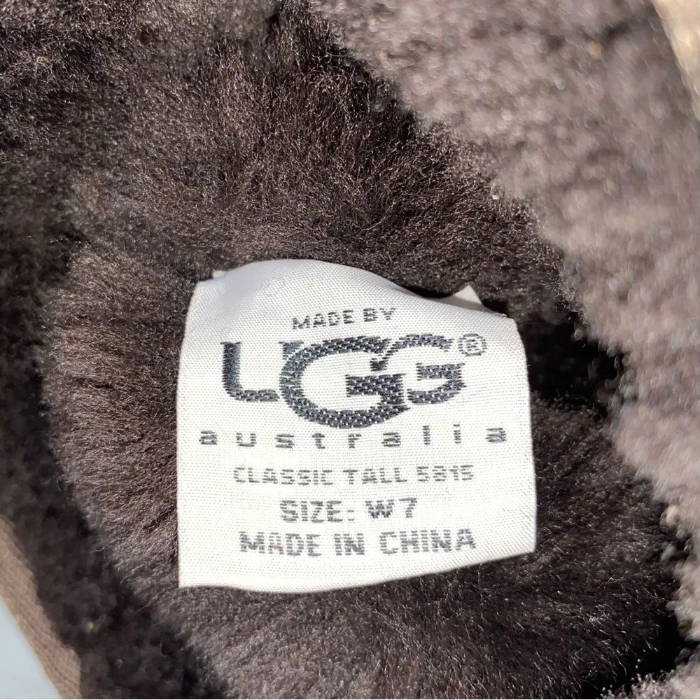 UGG  Classic Tall Genuine Suede Leather & Shearling Chocolate Brown Pull-On Boots - Image 8