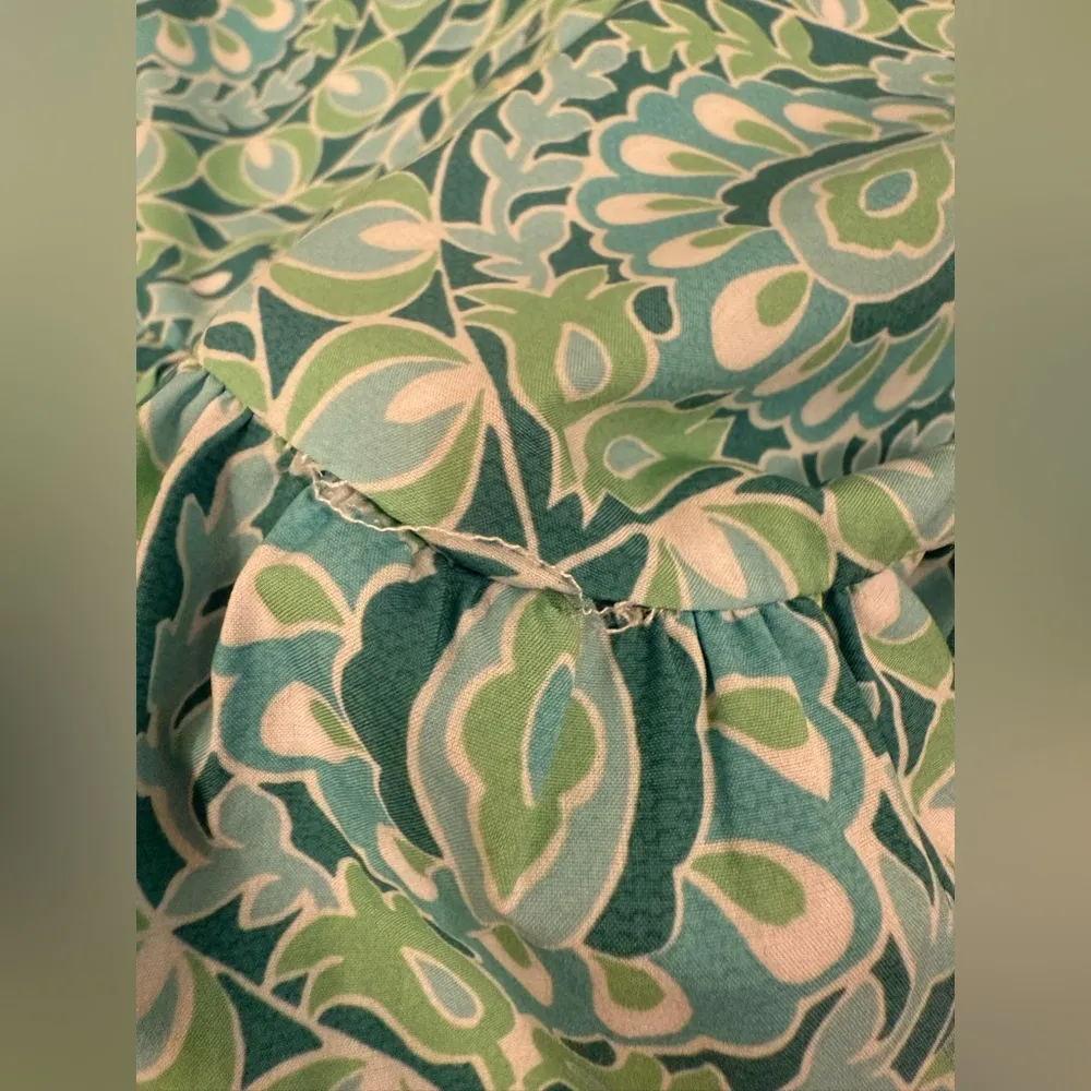 TUCKERNUCK Aqua Blue Green Tile Printed 3/4 Sleeves Mykonos Hayes Shirt Dress S - Image 13