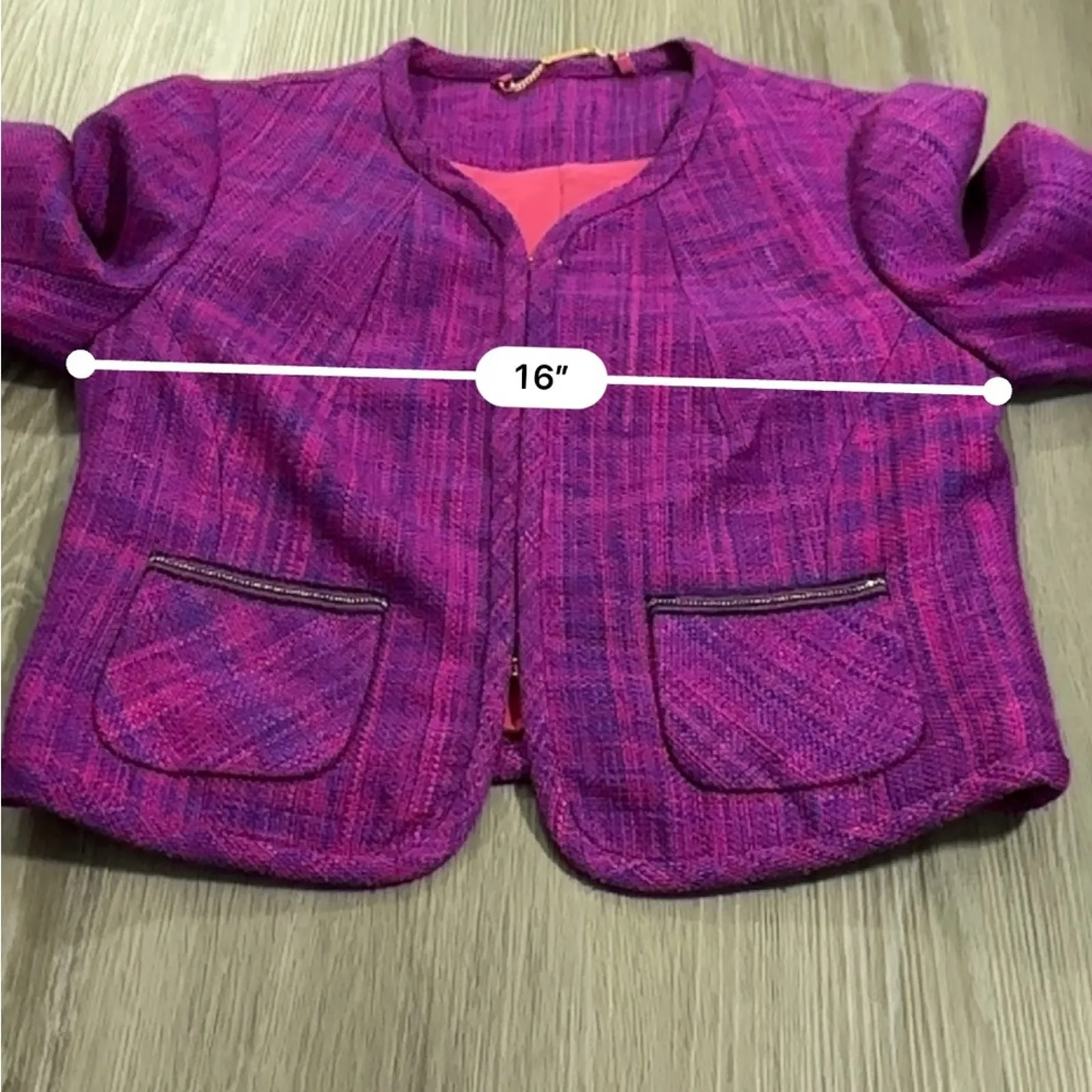 Trina Turk Silk Purple & Pink Tweed Half Sleeve Blazer Size 2‎ - Image 9