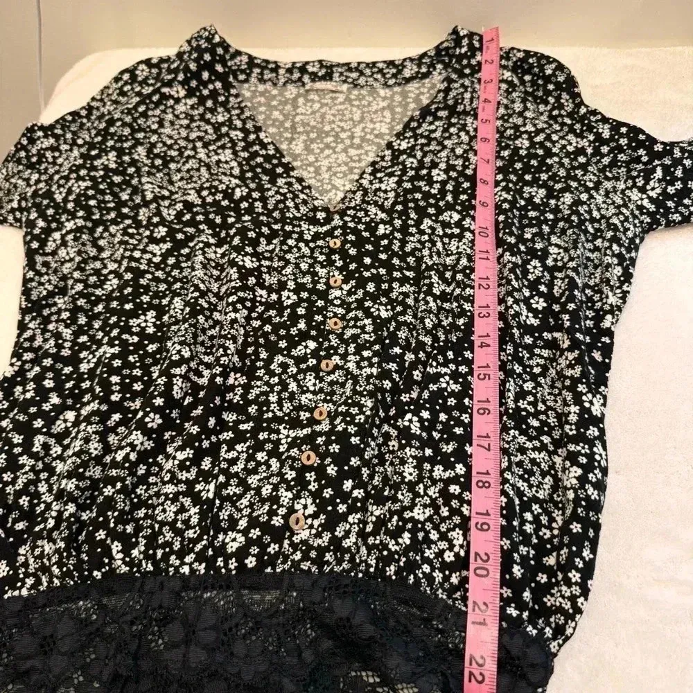 Free‎ People Ditsy Floral Black Lace Bodysuit Dramatic Ruffle Long Sleeve… - Image 12