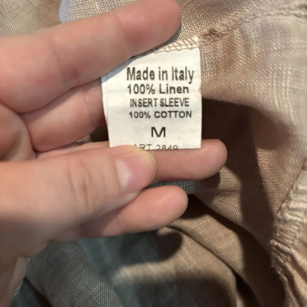 Terzo Millennio‎ 100% Linen tiered Beige Dress 3/4 Sleeve Medium Made in Italy Tan - Image 7