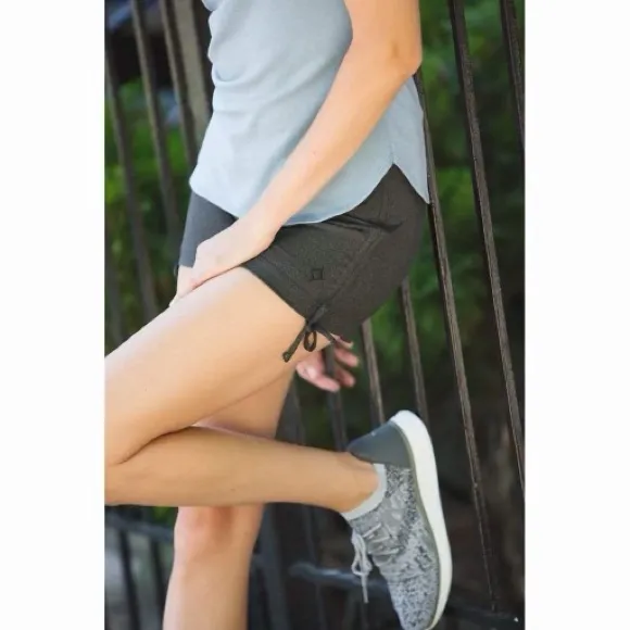 Stonewear Designs Dark Gray Speckled Hot Yoga Shorts XS NWT Side Ties Ruching - Image 2