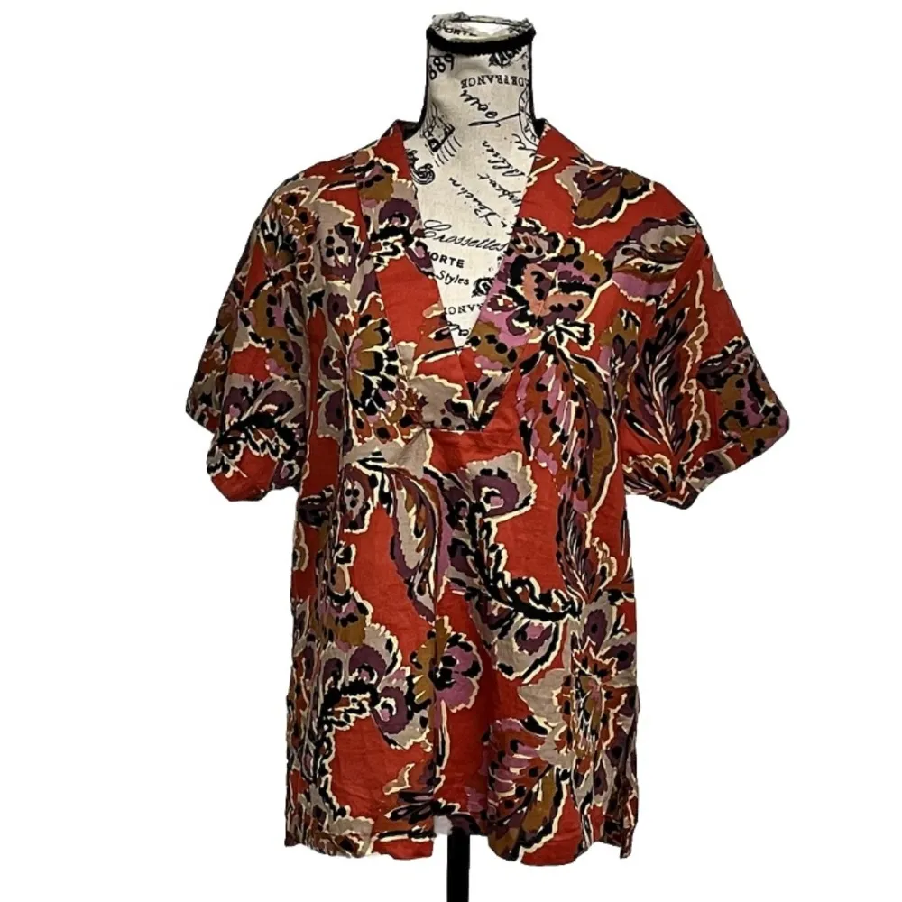 Karlie Floral Tunic Blouse Women’s L – Boho Hippie Coastal Resortwear Cottage - Image 2