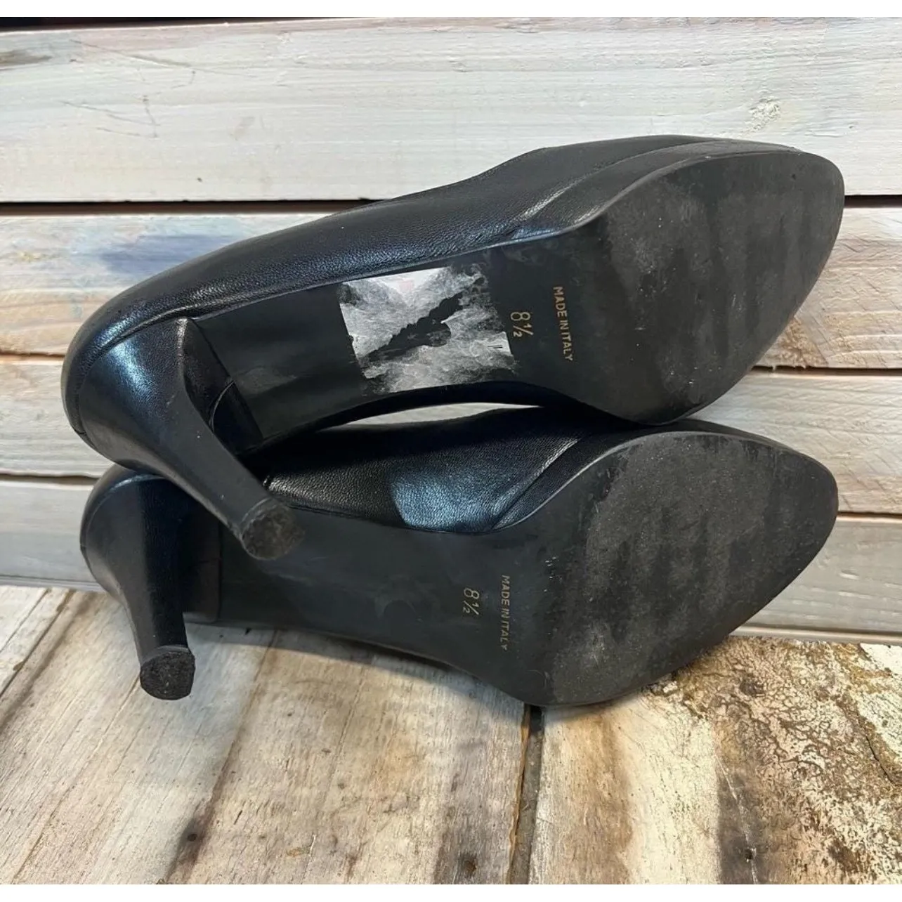 Vintage Charisma Italy Black Leather Heels w/ Real Mink Fur Pom Pom Size 8.5 - Image 8