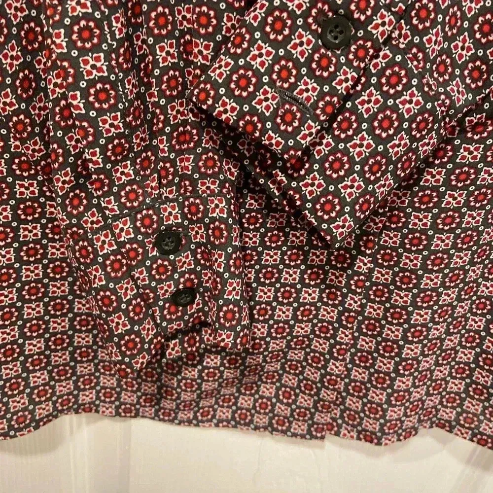 Chelsea & Theodore Red Gray Floral Long Sleeve Button Down Tunic Blouse Size M Size M - Image 5