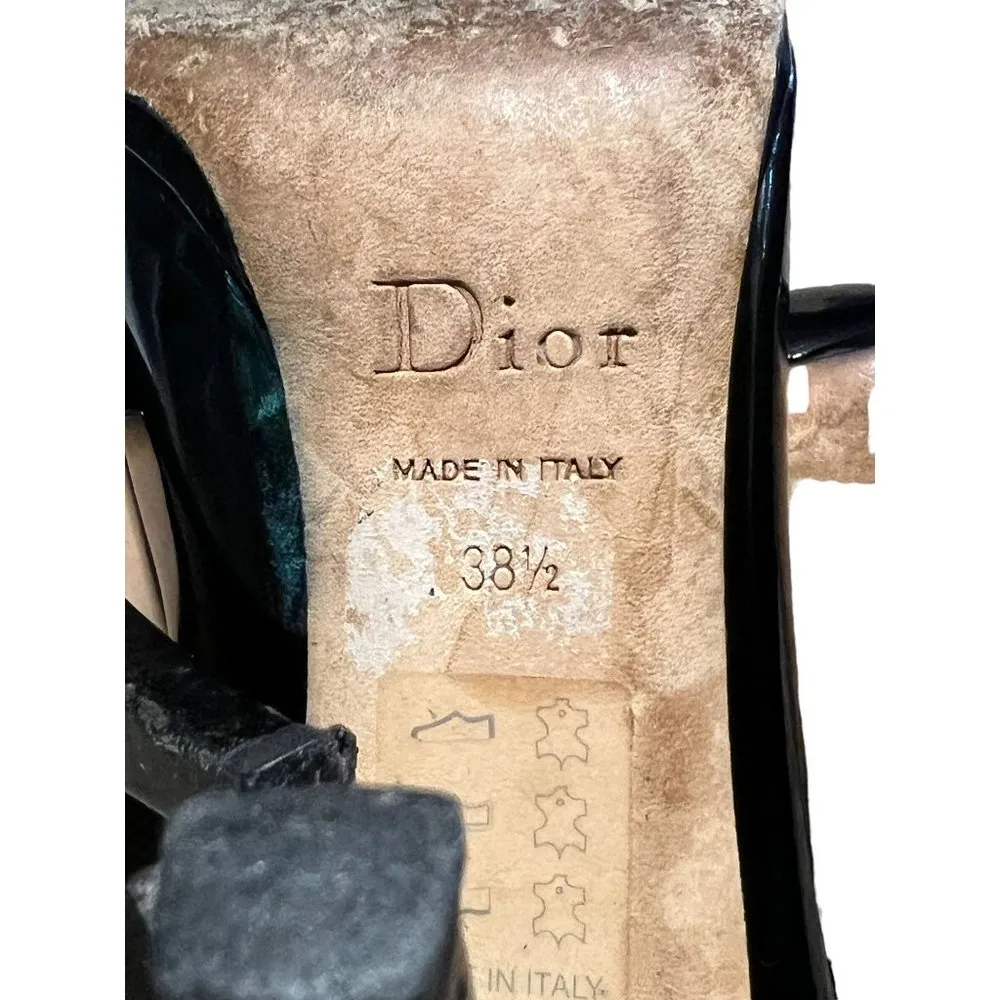 Christian Dior Black Patent Leather Platform Heels Peep Toe 4" heel 38.5 US 8.5 - Image 12