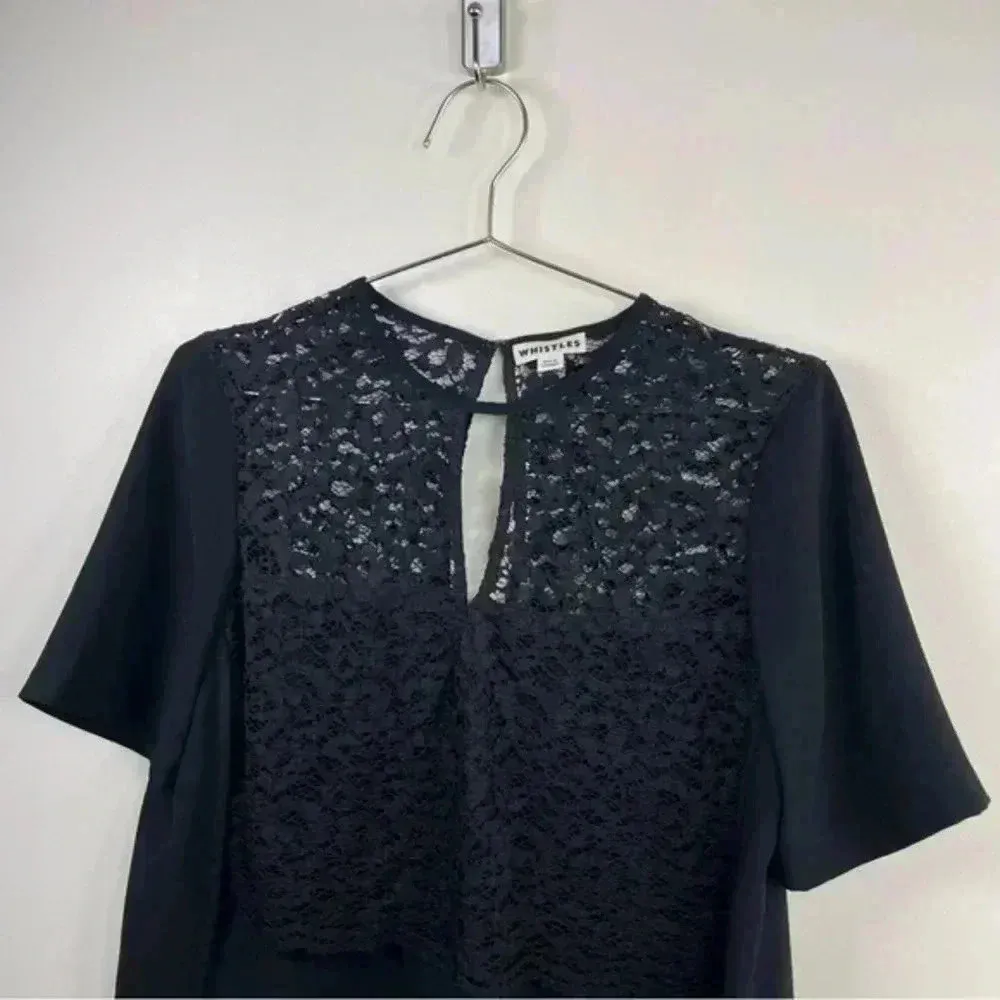 Whistles Black Leila‎ Lace Insert Shell Short Sleeve Blouse Size 6 - Image 3