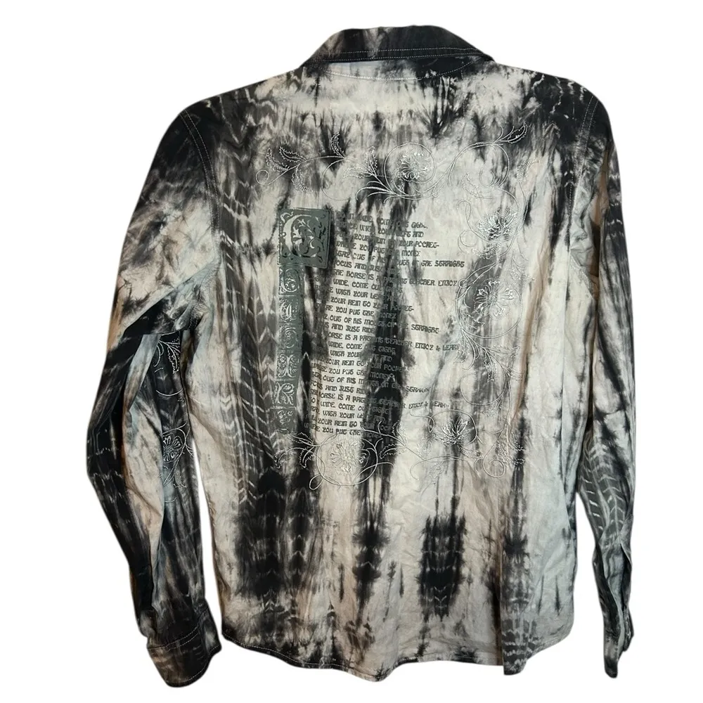 Wrangler Twenty X Black & White Embroidered Tie Dye Snap Front Western Shirt - Image 2