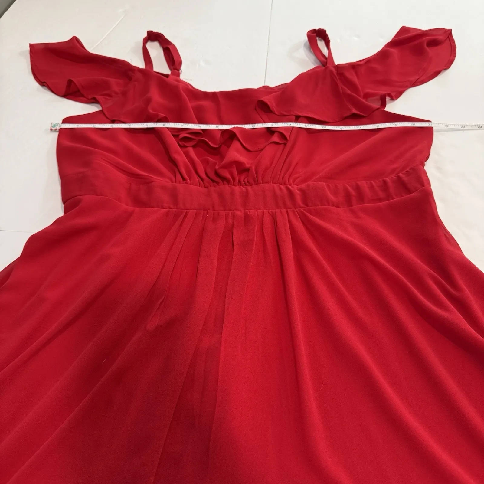 Torrid Red‎ Chiffon Ruffled Cold Shoulder Skater Dress Size 18 - Image 8