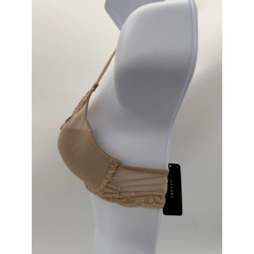 NATORI Nude Tan Lace Feathers Contour Plunge Bra New Size 34B - Image 4