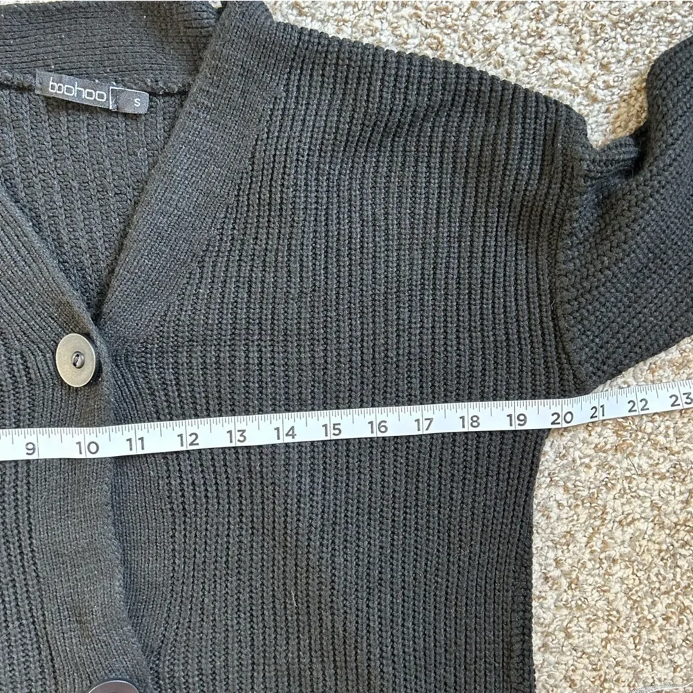 🦋 Boohoo Black Ribbed Cardigan Small Neutral Casual - Image 6