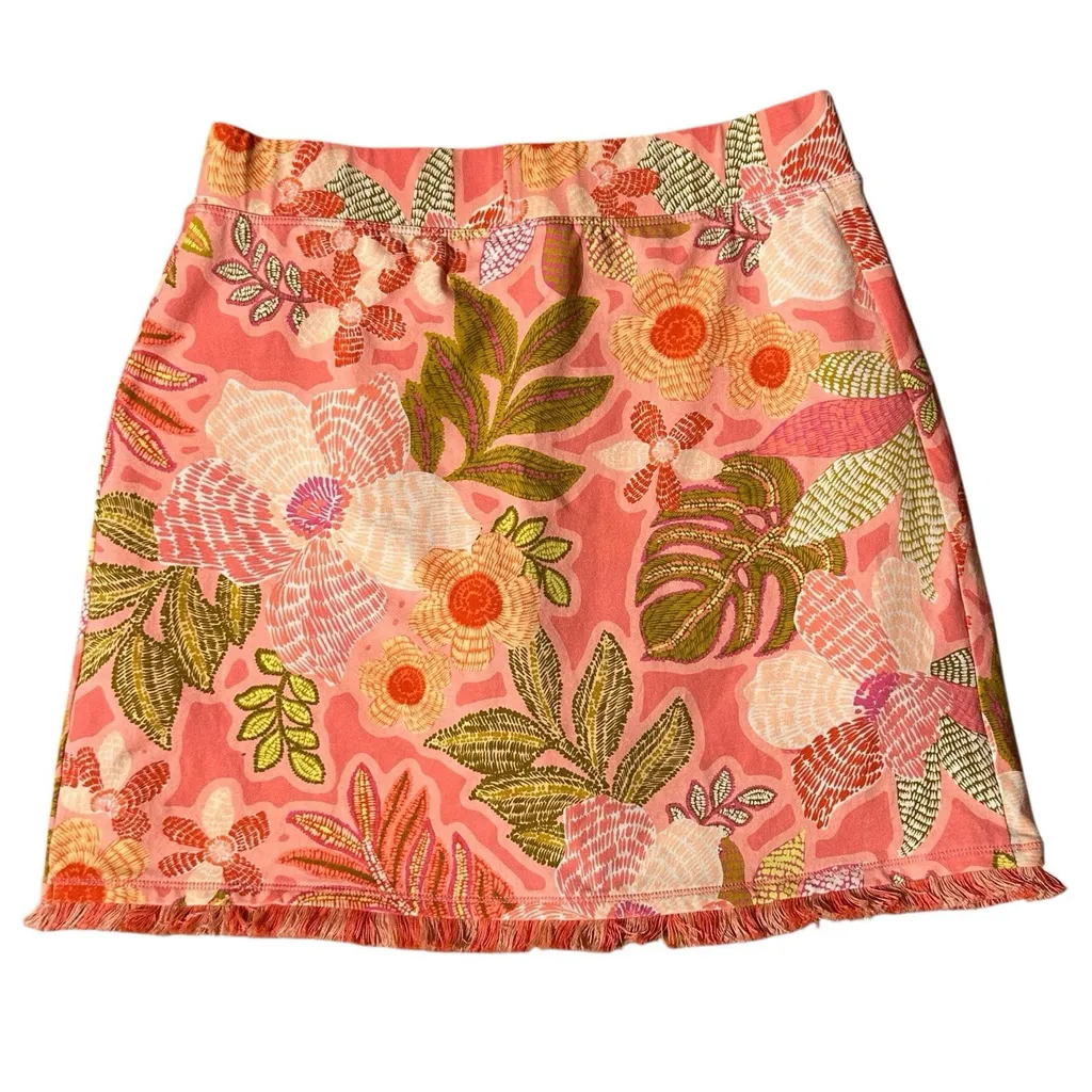 Spartina 449 Callawassie Floral Pink Mini Skirt Fringe Pockets Medium NWT Lined - Image 6