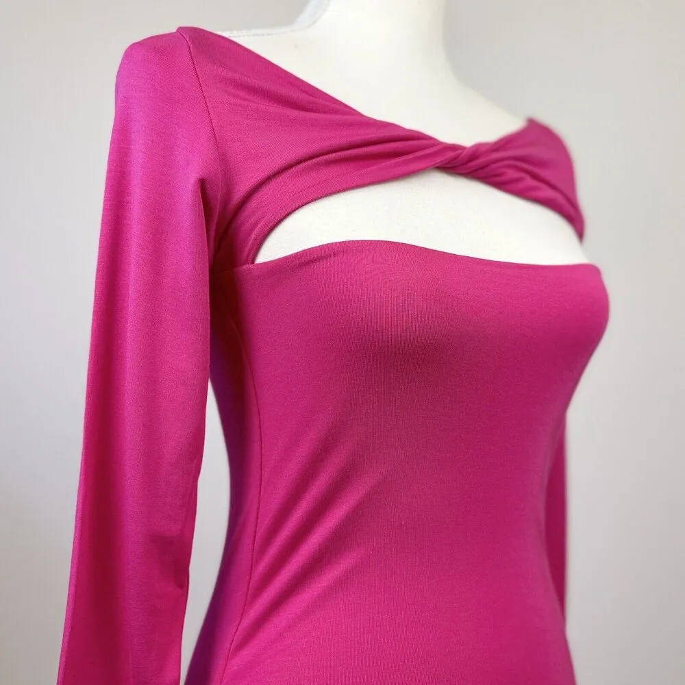 SER.O.YA Irene Dress Midi Long Sleeve Bodycon Cutout Stretch Jersey Pink M NWT Size M - Image 8