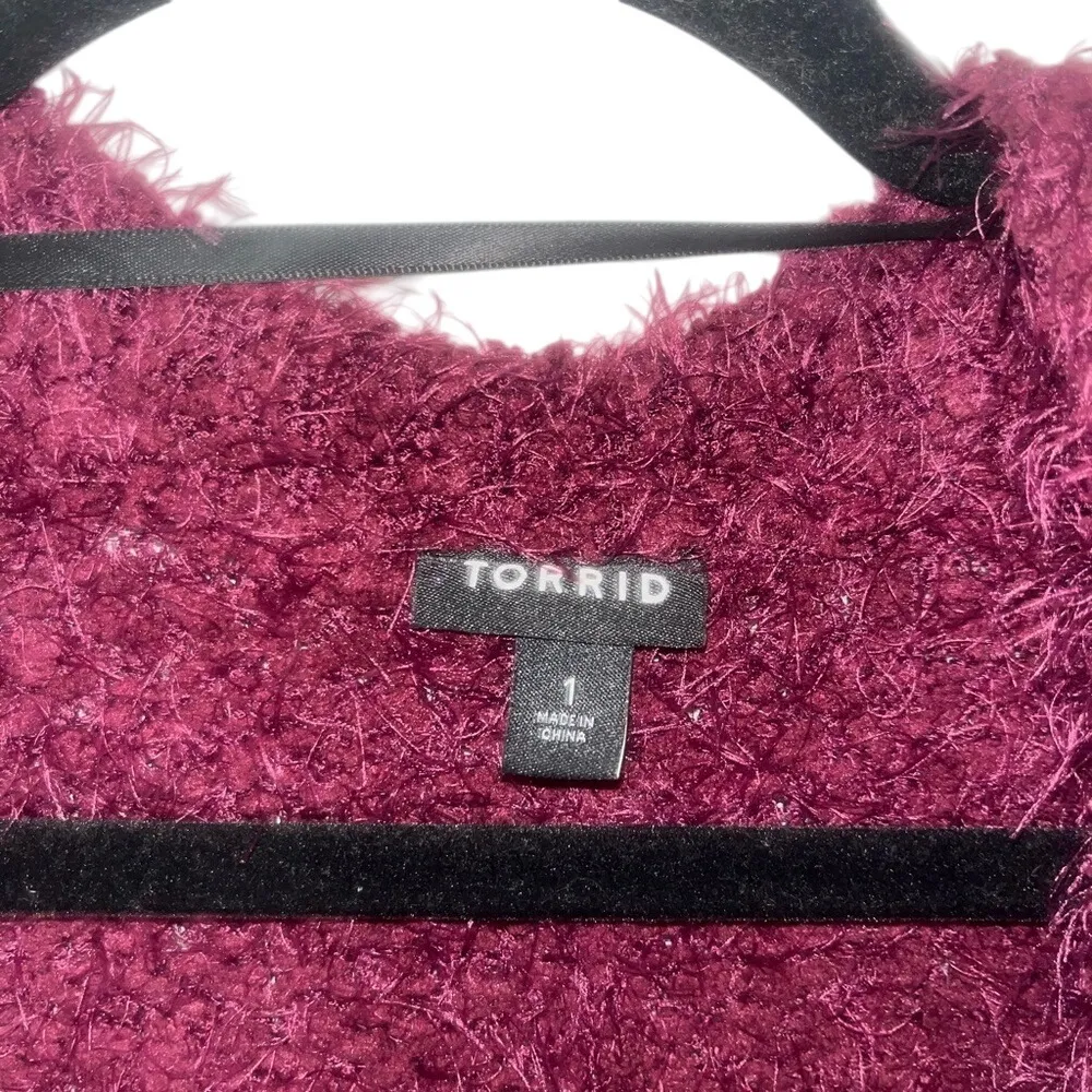 ✨Torrid Maroon Fuzzy Knit Open Front Cardigan Sweater Plus Size Women’s Size 1 - Image 3