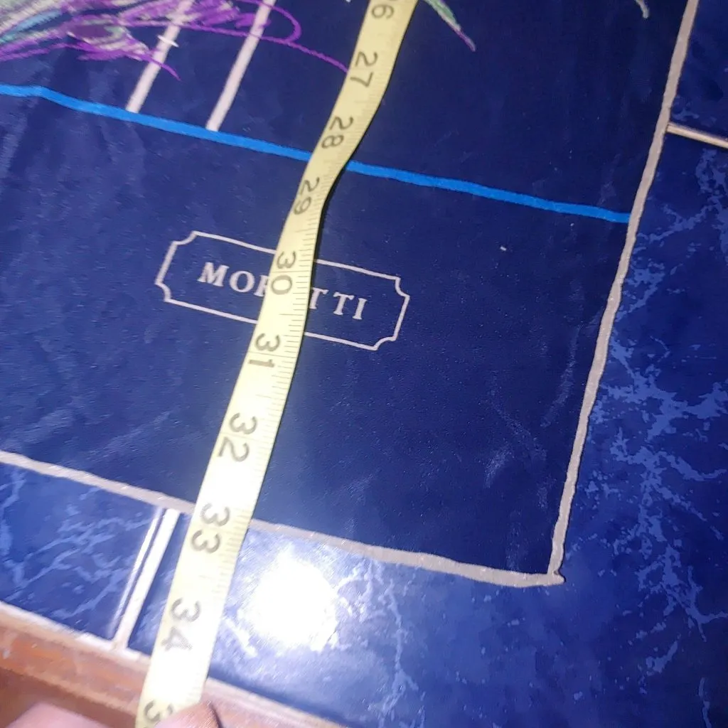 Moretti Italian Silk Scarf Floral Art Tulip Design Vintage Navy Blue Background Pink Size 33 - Image 11