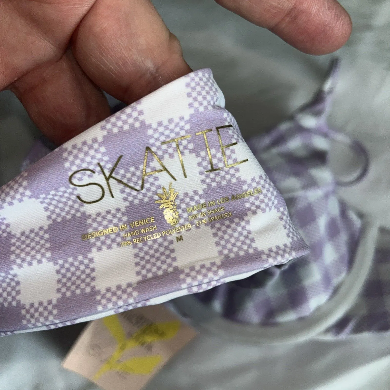 Skatie swimsuit top bikini M purple check ginham swim beach preppy NWT - Image 4