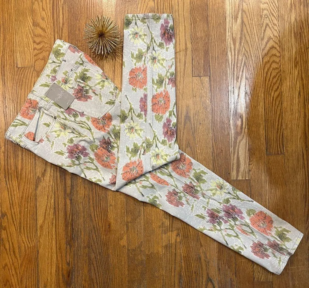 Pilcro NWT Anthropologie Floral Ikat Stet Slim Pants Jeans Size 31 - Image 9