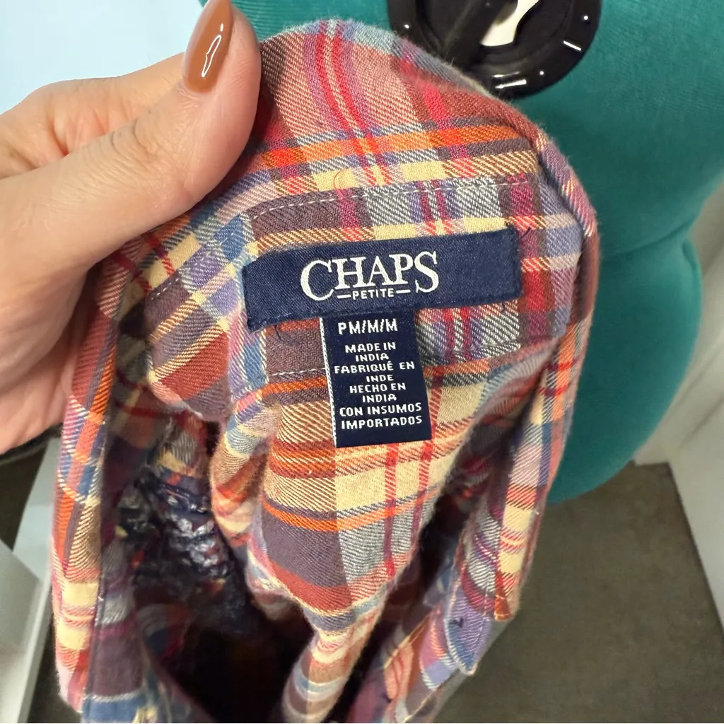 Chaps Plaid Red Blue Plaid Long Sleeve Button Up Western Rodeo Cowgirl Cotton - Image 4
