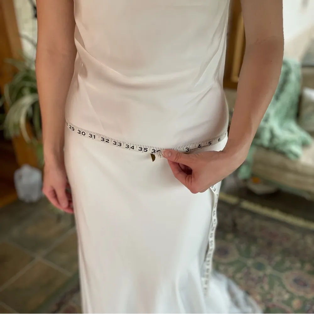 Elegant Ivory White Satin Draped Cowl Neck Open Back Slip Bridal Gown 6 - Image 6