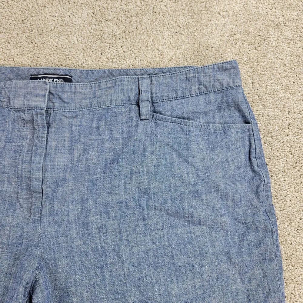 Lands End Womens Shorts 18P Blue Cotton Chambray Mid-rise Pockets Lightweight - Image 11