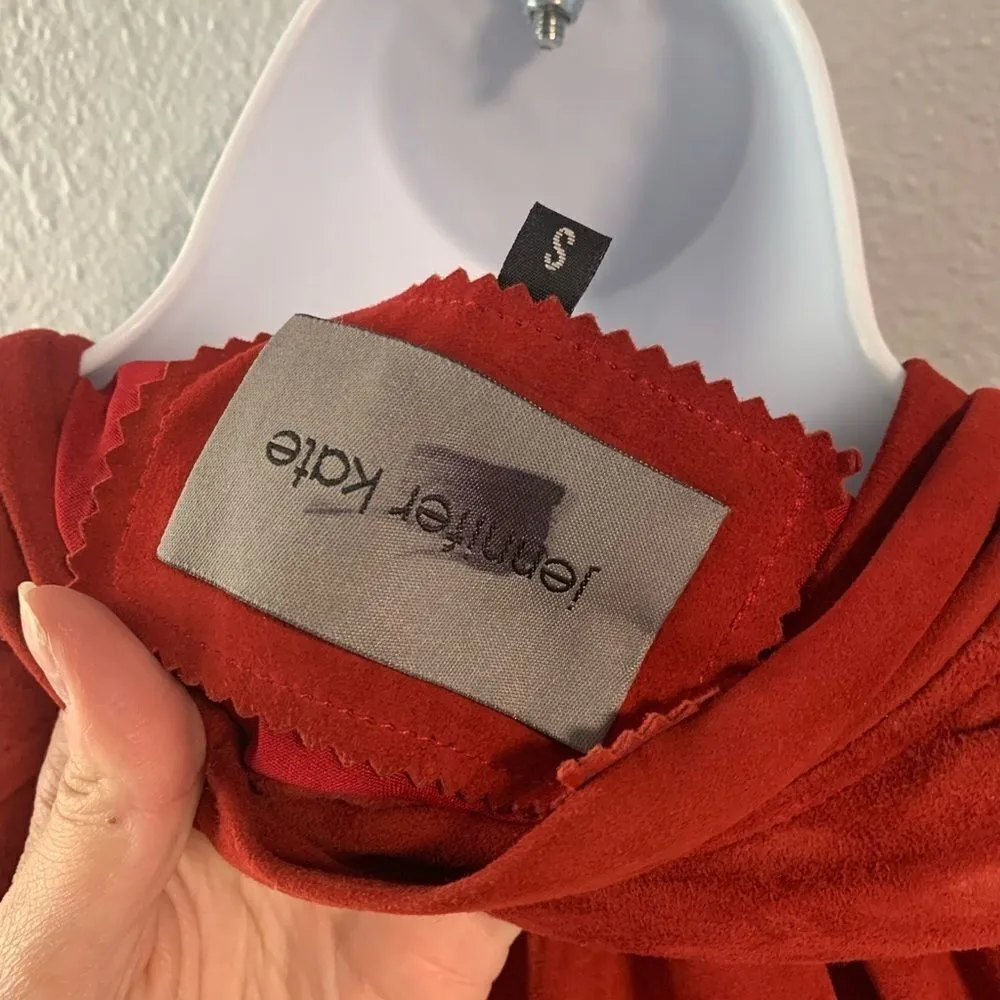 Jennifer Kate Suede Red Bomber Jacket Red - Image 7