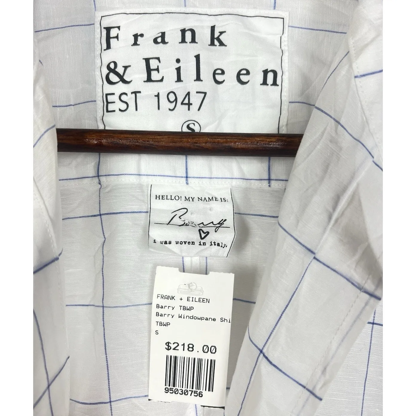 NWT Frank & Eileen Barry White Blue Windowpane S Cotton Button Down Shirt - Image 2