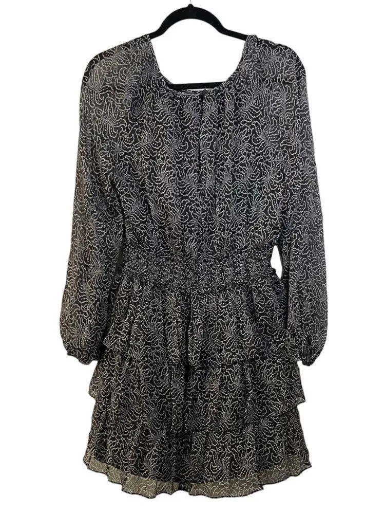 Cinq a Sept Black Long Sleeve Fit and Flare Mini Dress Tiered Skirt Size 6 NEW - Image 4