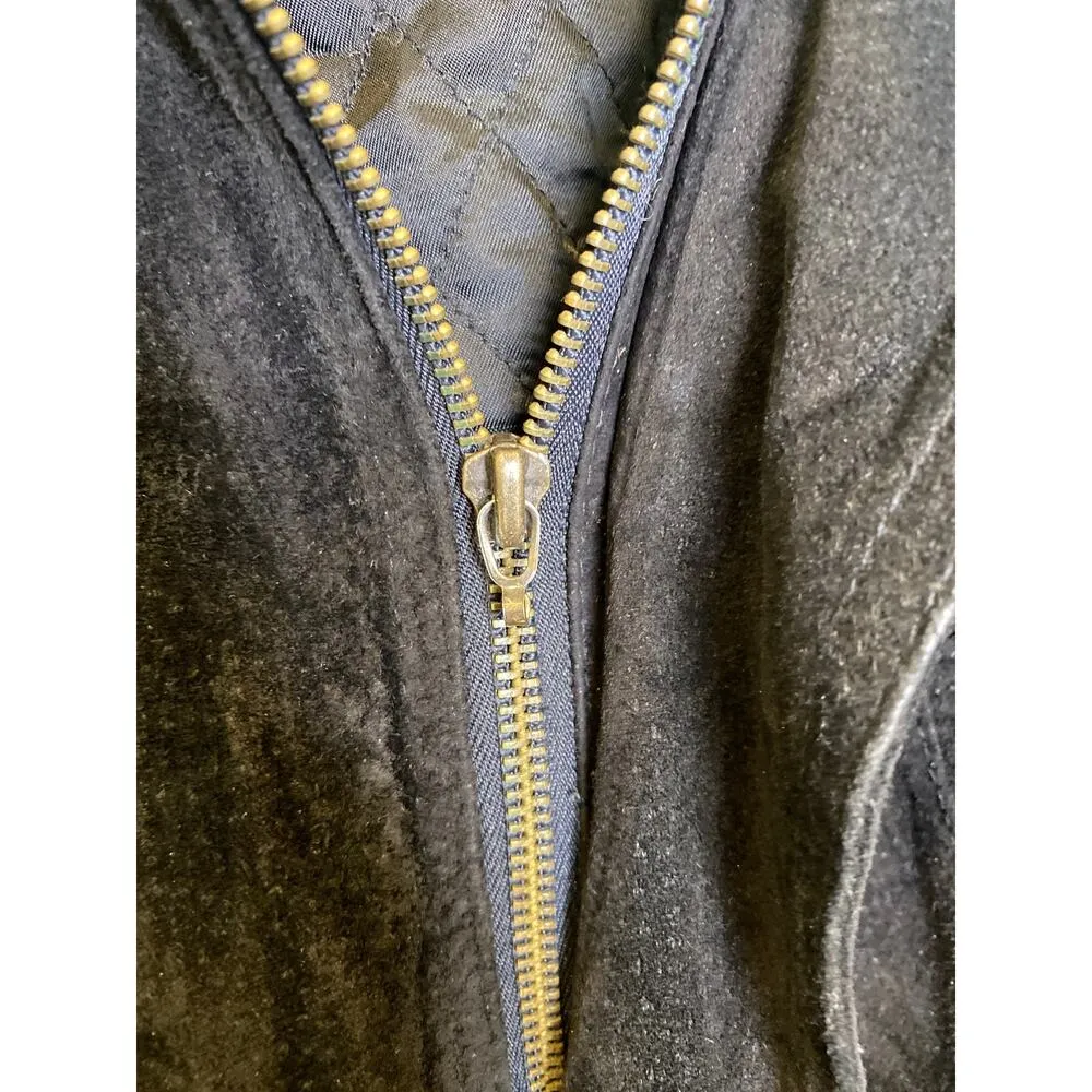 Express Black Vintage 90s Y2K Leather Suede Peplum Parka Jacket Sz XS Zipper - Image 9