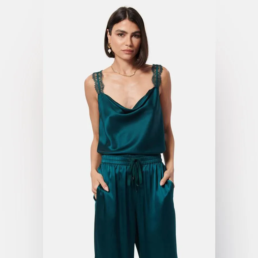 CAMI NYC Silk lace tank top joggers pants trousers pine emerald elsie set - Image 12