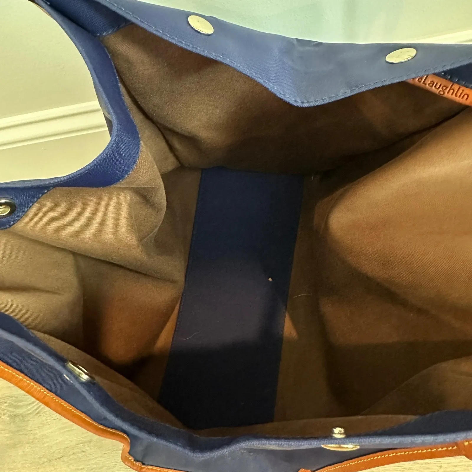 J. Mclaughlin Navy Blue Tote Back with Coin Pouch Leather Handle Snap Close - Image 9