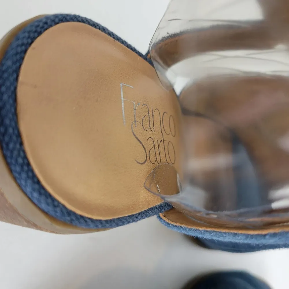 Franco Sarto Harlet Womens Sandals Sz 7.5 Blue Suede Leather Peep Toe Block Heel - Image 70