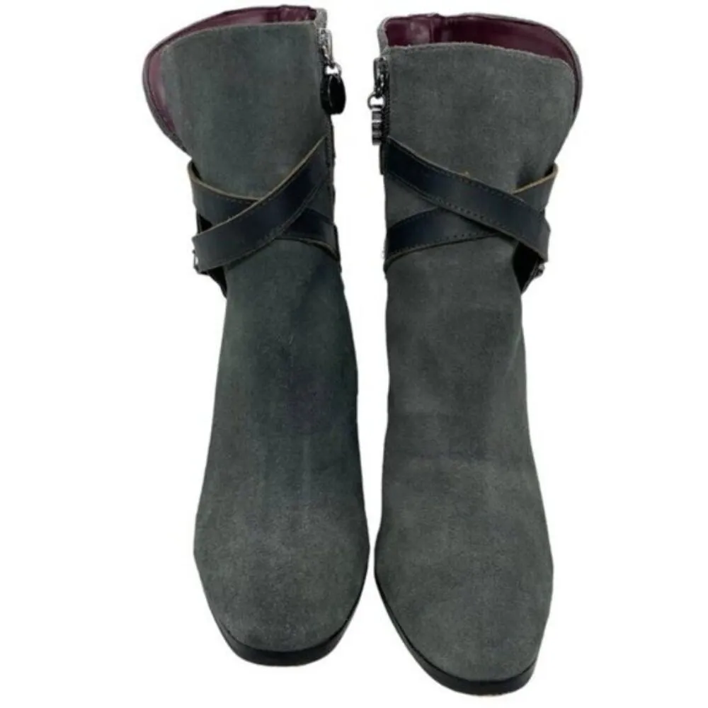 Ann Taylor Loft Gray Suede Leather Buckle Ankle Boots - Image 8