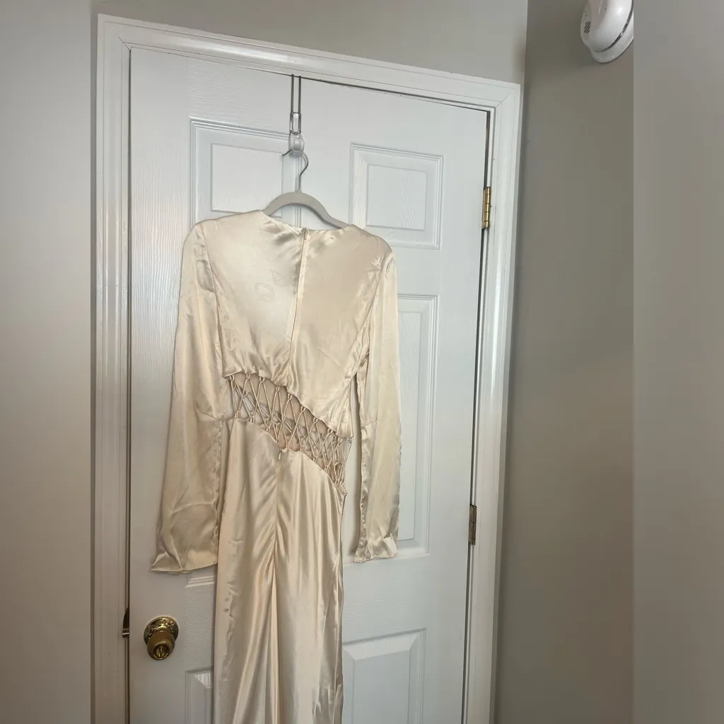 Shona Joy Arienzo Asymmetrical Lace Up Maxi Dress in Cream - Image 11