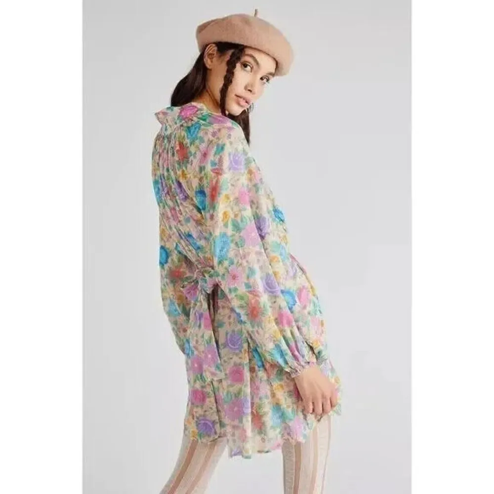 NEW SPELL & the Gypsy Collective Mossy High Neck Mini in Spring Garden Dress XXL Pink - Image 5