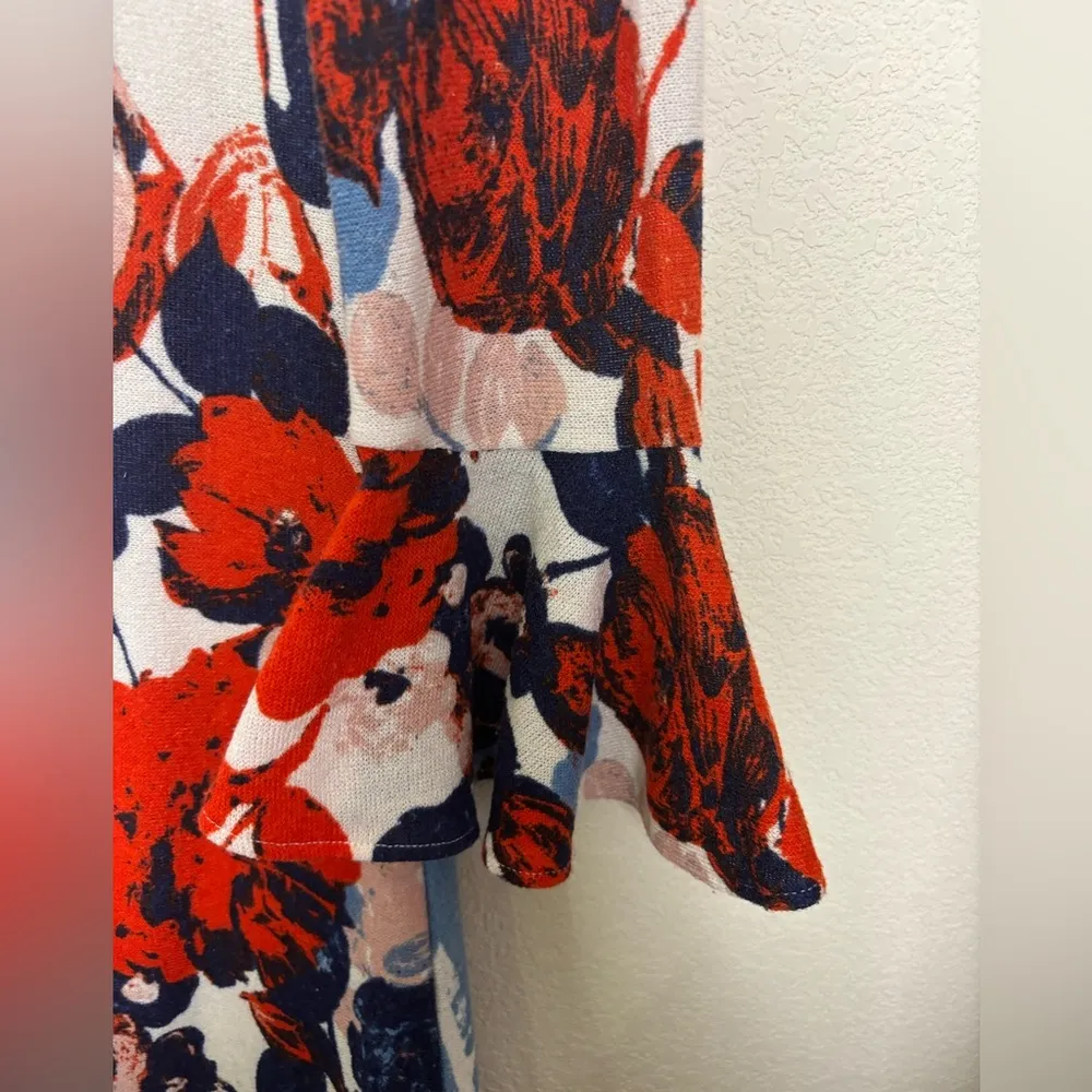 Maeve Anthousia Blue and Red Watercolor Floral Bell Sleeve Knit Sweater Dress XS - Image 6