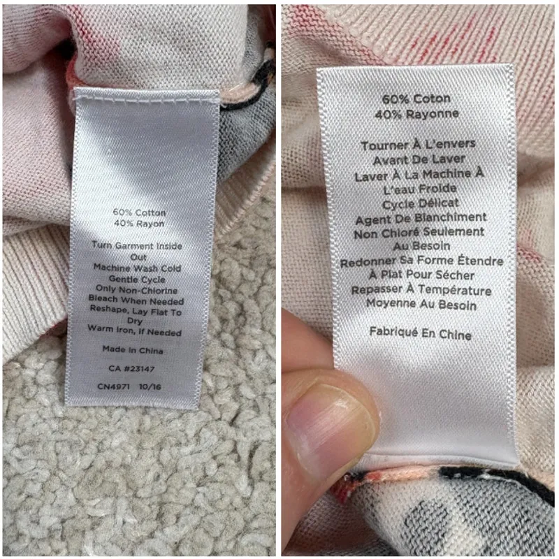 Talbots Charming Cardigan Pink Black White Floral Print Size XL - Image 4