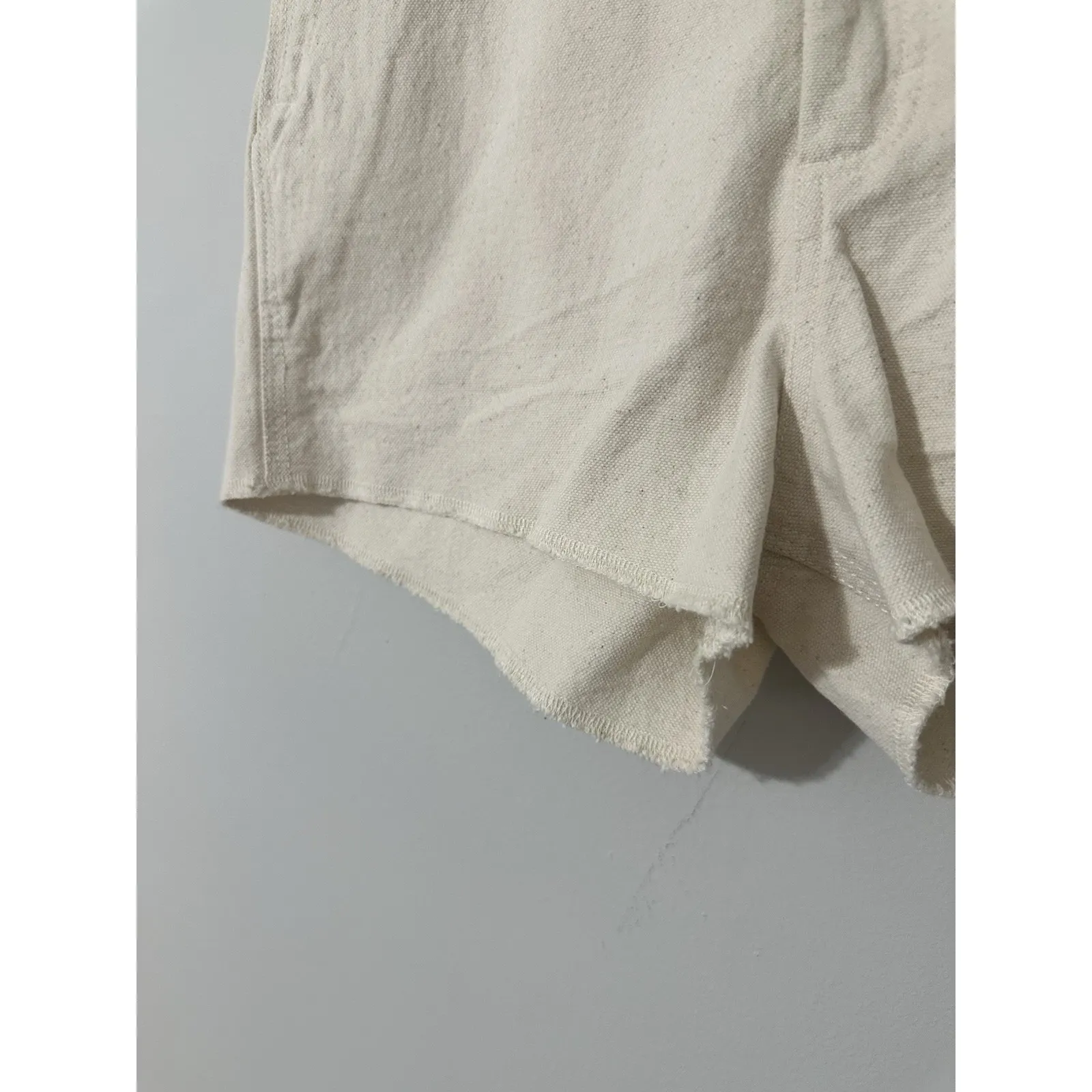 MOLLUSK California High Rise Painter Shorts Size S Natural Raw Hem Canvas Tan - Image 3