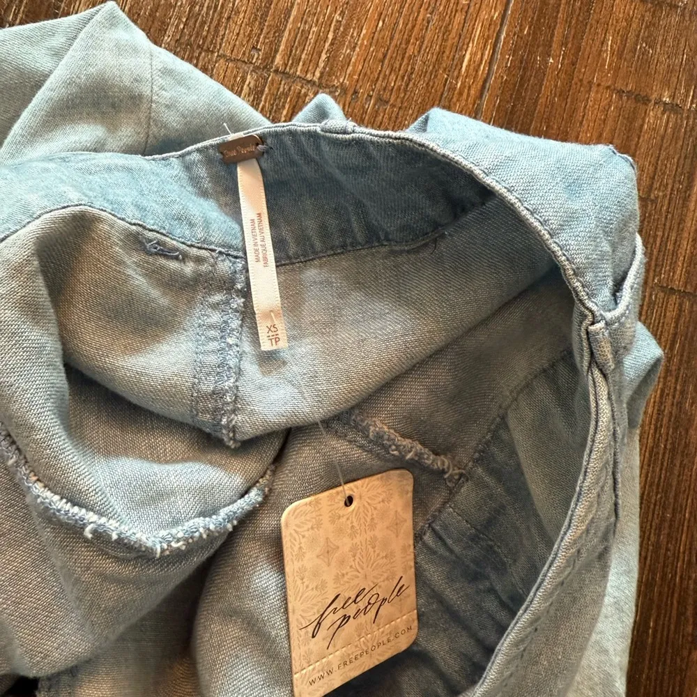 Free People Sami Denim Halter Mini Dress Blue Size XS NWT Open Back - Image 7