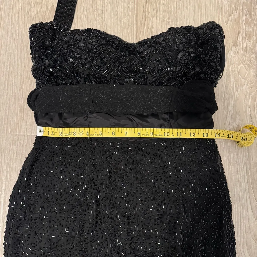 Vintage Nite Line Silk Halter Evening Gown Dress S Black Beaded Sequin Art Deco - Image 8