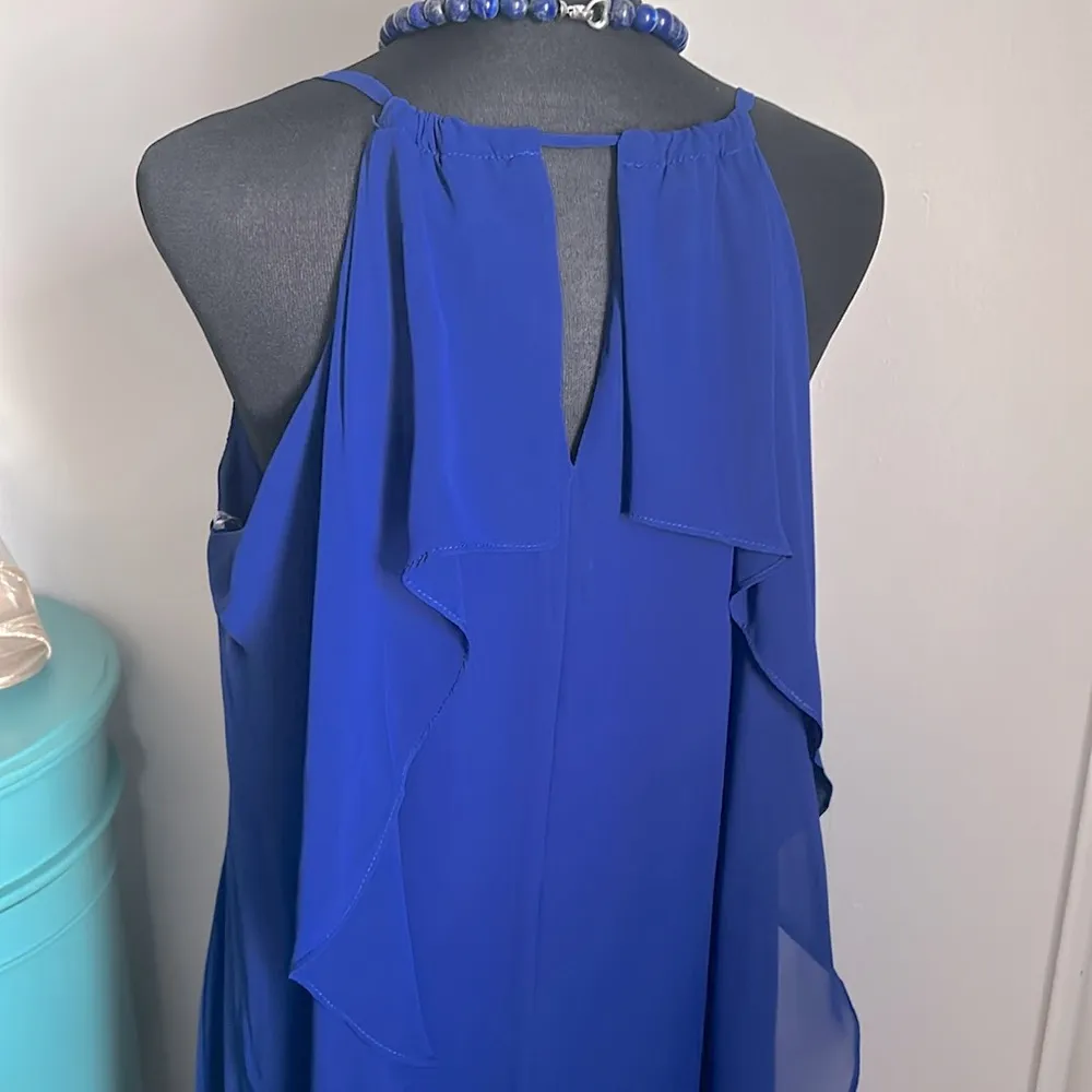 New Kate & Mallory Lapis Blue Sleeveless Back Overlay Strappy V-Neck Dress - Image 6