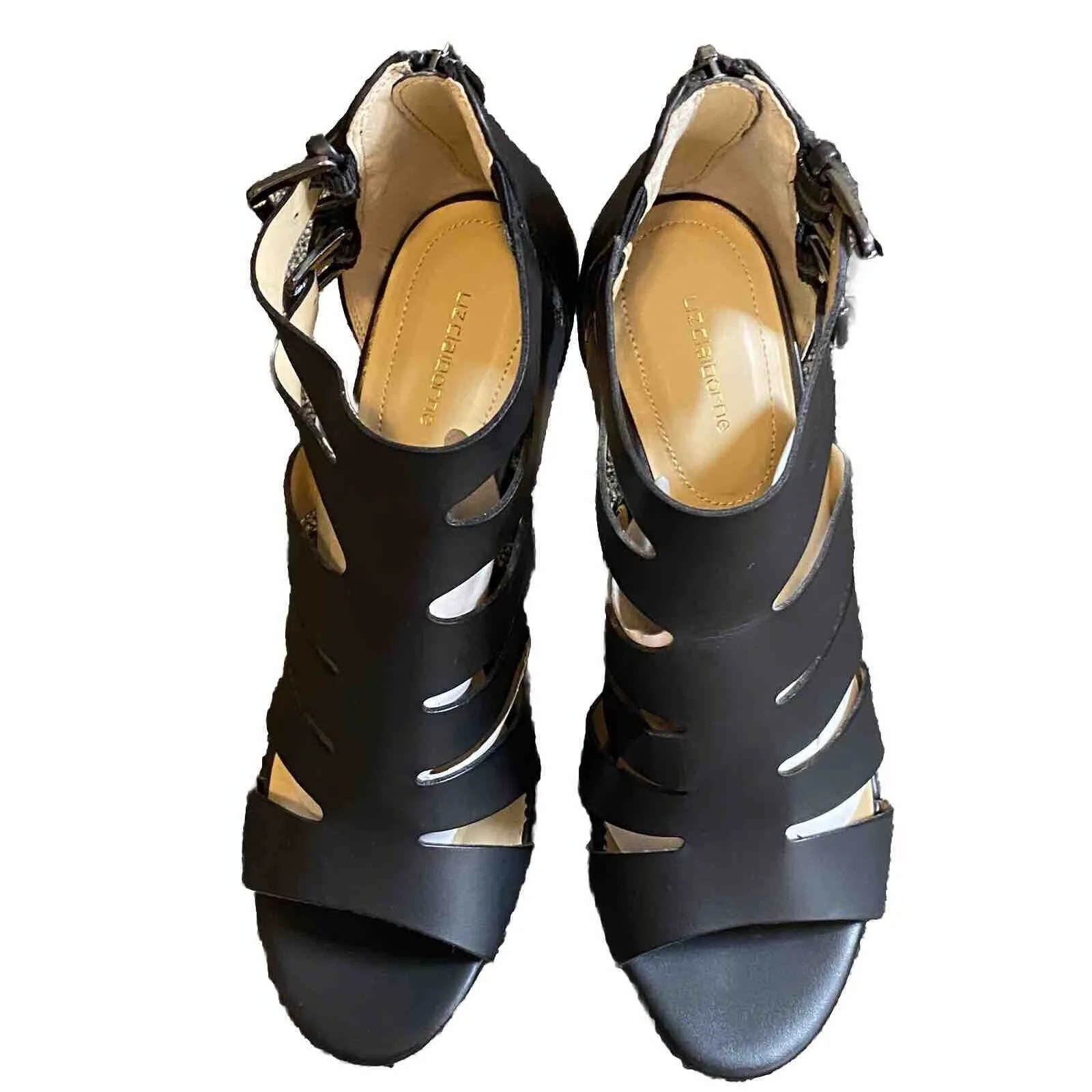 NEW Liz Claiborne 'Gavi' Cognac lack Strap 4" Stacked Heels/Sandals Open Toe 8.5 - Image 3